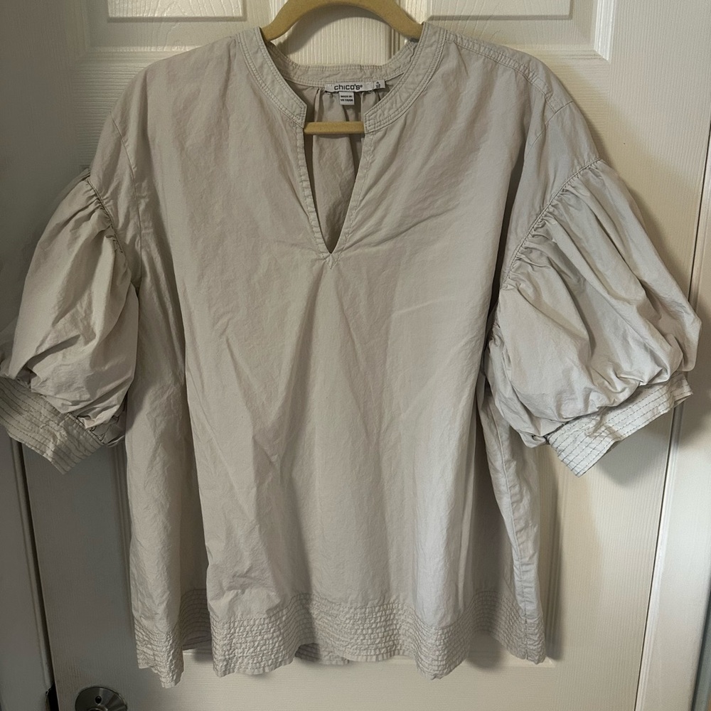 Chico's Light Tan Puff Sleeve Blouse